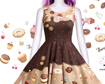 Kawaii chocolate - cute skater dress, melty chocolate skater dress, cakes dress, sweet treats dress, fairy kei, plus sizes dress -  SD28