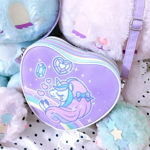 Princess unicorn - Heart shoulder bag - cute kawaii, fairy kei, yume kawaii, pastel purple - HB1