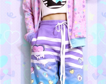 Broken hearts - Unisex jogger pants - menhera, pastel goth, heart candy, harajuku, purple blue sweatpants -  JP3