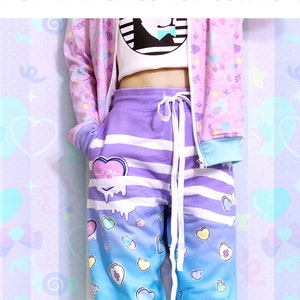 Broken hearts - Unisex jogger pants - menhera, pastel goth, heart candy, harajuku, purple blue sweatpants -  JP3