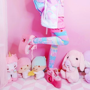 Milky rainbow - Tights - kawaii sweet , fairy kei , cute lolita , pastel, pink and blue striped, melty, stars, yume kawaii tights - Tg4