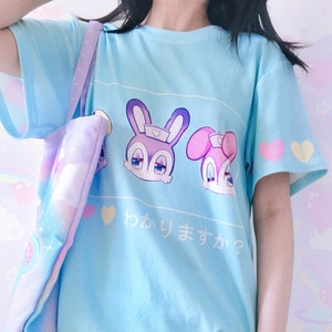 Bunny talk - Unisex T-shirt - cute nurse bunnies, yume kawaii, fairy kei, sweet pastel, blue, harajuku tee - TM16