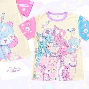 Nurse girl - Unisex T-shirt - creepy cute girl, yami kawaii, menhera bear, pastel harajuku tee - TM19