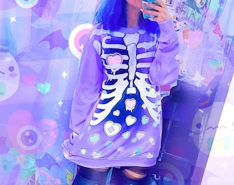 Broken hearts - Unisex sweatshirt - Rib cage, kawaii cute , purple, pastel goth, menhera, yami kawaii, skeleton, harajuku - SS17