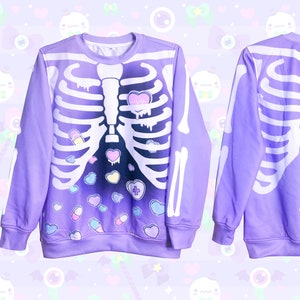 Broken hearts Unisex sweatshirt Rib cage, kawaii cute , purple, pastel goth, menhera, yami kawaii, skeleton, harajuku SS17 image 3