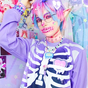 Broken hearts Unisex sweatshirt Rib cage, kawaii cute , purple, pastel goth, menhera, yami kawaii, skeleton, harajuku SS17 image 2