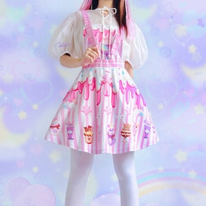 Sweetland - Apron dress - Kawaii food, cute milkshake, sweets, icecream, fairy kei, yume kawaii, pastel pink overall dress - AD3