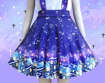 Ciudad de las estrellas - Falda con tirantes, constelación de skater galaxia, vestido fairy kei, linda falda skater kawaii - SPS2