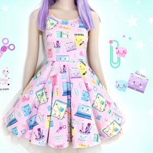 Kawaii school - skater dress - cute kawaii stationery, fairy kei, pastel pink, sweet yume harajuku, back to school XS to 5XL dress -  SD34