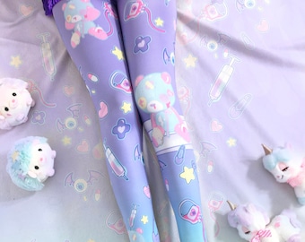 Hurt bear - Tights - Injured bear, menhera, yami kawaii, pastel goth, harajuku, medical, creepy cute tights - Tg10