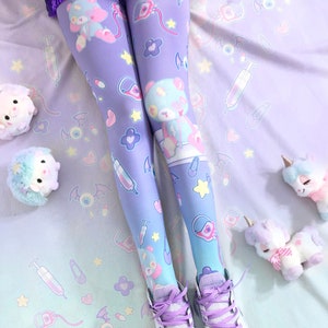 Hurt bear - Tights - Injured bear, menhera, yami kawaii, pastel goth, harajuku, medical, creepy cute tights - Tg10