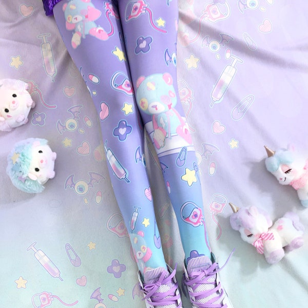 Hurt bear - Tights - Injured bear, menhera, yami kawaii, pastel goth, harajuku, medical, creepy cute tights - Tg10