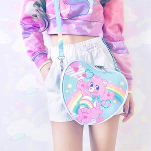 Happy rainbow bear - Heart shoulder bag - cute kawaii pink, fairy kei, yume kawaii, pastel baby blue lolita bag - HB2