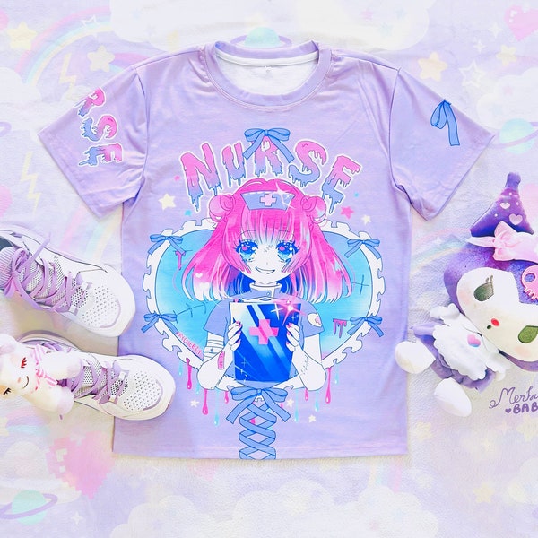 LIMITED EDITION - Nurse - Unisex T-shirt - creepy cute girl, yami kawaii, menhera, pastel purple harajuku tee - TM23