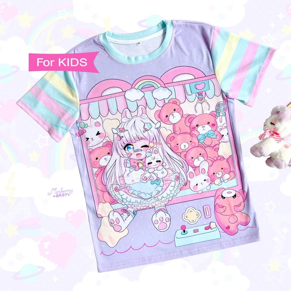 Claw machine - KIDs T-shirt - Bunny chibi girl, cute bears, plushies, yume kawaii, fairy kei, sweet pastel, harajuku tee - TM22k