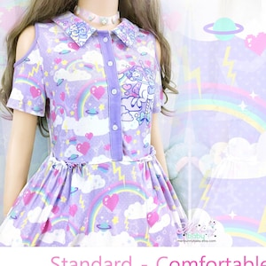 Sky carousel - Cut out shoulder dress - fairy kei, casual lolita, yume kawaii, cute pony bunny bear, pastel rainbow galaxy dress -  CD4