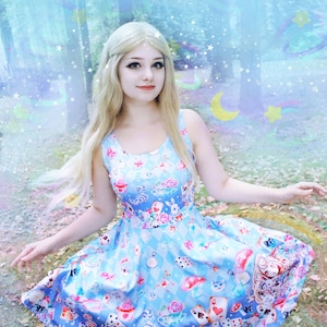 Alice in wonderland (blue) -  skater dress, fairy kei, sweet pastel, yume kawaii, causual lolita, cute harajuku dress -  SD31