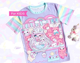 Claw machine - KIDs T-shirt - Bunny chibi girl, cute bears, plushies, yume kawaii, fairy kei, sweet pastel, harajuku tee - TM22k