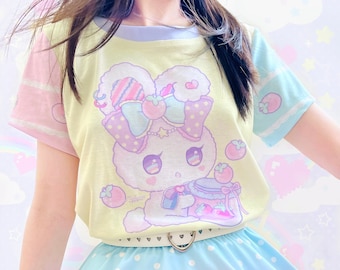 Strawberry bunny - Women's T-shirt - Cute bunny, fairy kei, yume kawaii, strawberry jar, colorful pastel, rabbit, strawberries tee - T4