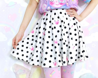 Polka dot - Velvet skater skirt - fairy kei, creepy cute, devil heart, yume kawaii, black and white, harajuku skater skirt -  VS1