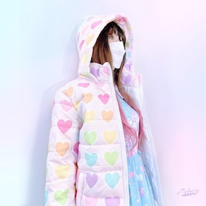 Pastel hearts - Hooded puffer jacket - Yume kawaii, fairy kei, cute jfashion, harajuku jacket - PJ2