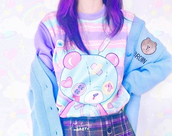 Hurt bear - Unisex sweatshirt - Cute kawaii rainbow bear, fairy kei, menhera, yami kawaii, harajuku, creepy cute - SS23