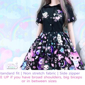 Magic cats - Sailor colar dress - Kawaii pastel goth, creepy cute, melty crescent, spooky cat ghost, harajuku, purple black -  SCD1