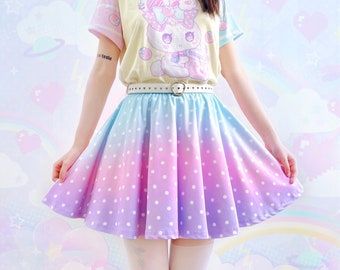 Pois rêveurs - Jupe patineuse - Fairy kei, dégradé bleu pastel rose violet, yume kawaii, jolie jupe harajuku - SK1