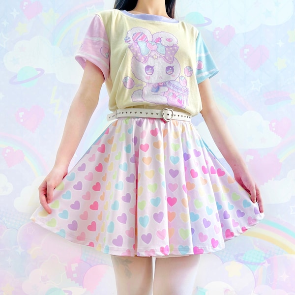 Pastel hearts - Skater skirt - Fairy kei, yume kawaii, colorful, sweet, cute harajuku skirt - SK2