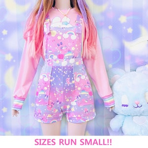 Sugar bunny - Short overalls - cute sweet bunny, yume kawaii, fairy kei, colorful sky, pastel cloud rainbow, jfashion, harajuku - SO2