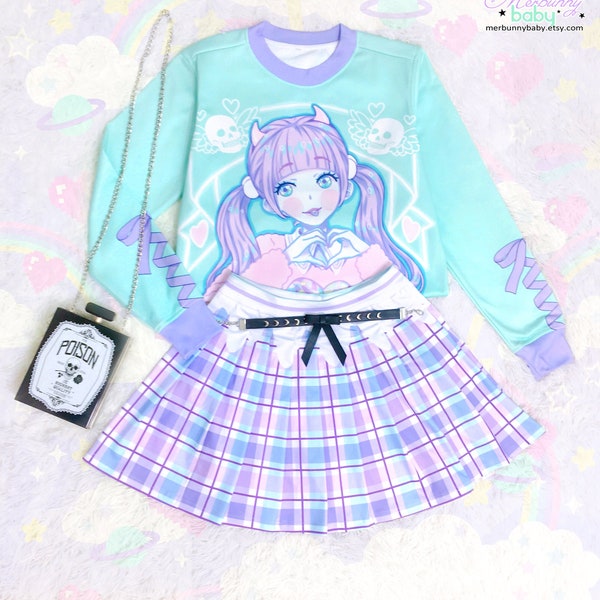 Plaid pastel - jupe plissée - kawaii cute, yume kawaii, fairy kei, plaid violet bleu rose, goth pastel, jupe harajuku - PS3