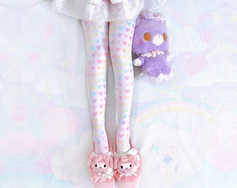 Pastel hearts - Leggings/Tights - fairy kei, yume kawaii, colorful, sweet, cute tights - Lg15/Tg15