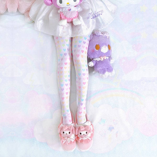 Pastel hearts - Leggings/Tights - fairy kei, yume kawaii, colorful, sweet, cute tights - Lg15/Tg15