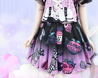 Keep away - Skater skirt - spooky cute pandemic, kawaii goth, creepy cute, halloween, black pink, alt fashion, medical harajuku skirt - S17