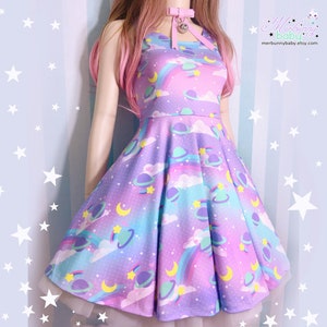 Sweet galaxy - skater dress - fairy kei, pastel colorful, sweet kawaii, cute planets, stars moons clouds, casual lolita dreamy dress -  SD37