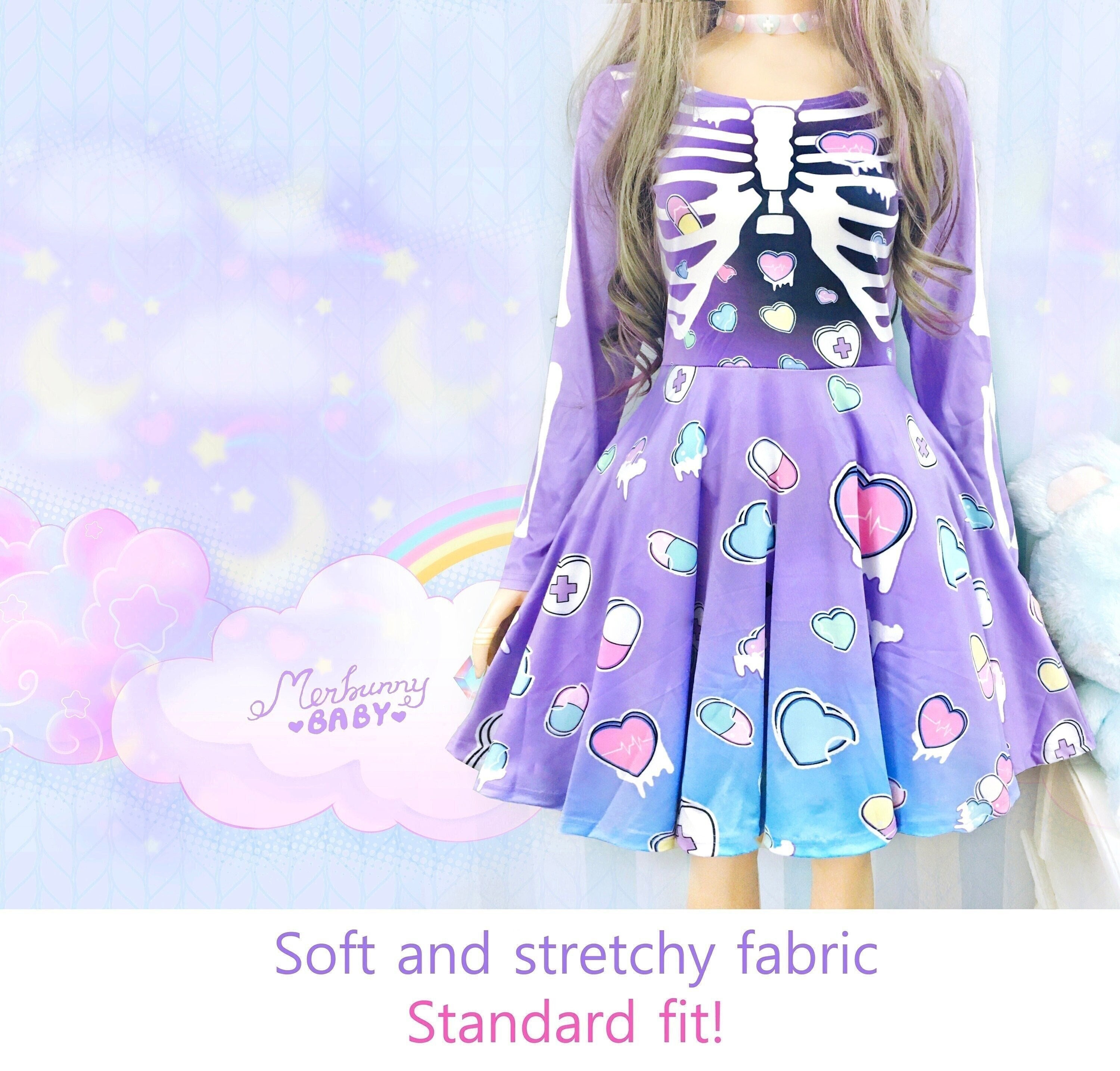 Steampunk Pastel Goth Yami Kawaii Anime Girl Creepy Menhera Tie-Dye Long  Sleeve Shirt