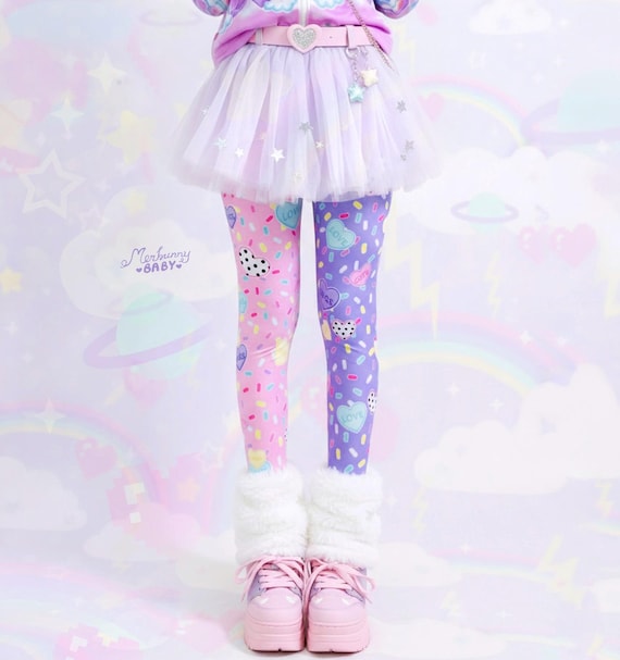 Sweethearts - Casual leggings - fairy kei, yume kawaii, heart candies, sprinkles, pastel, sweet cute, pink purple - CL1