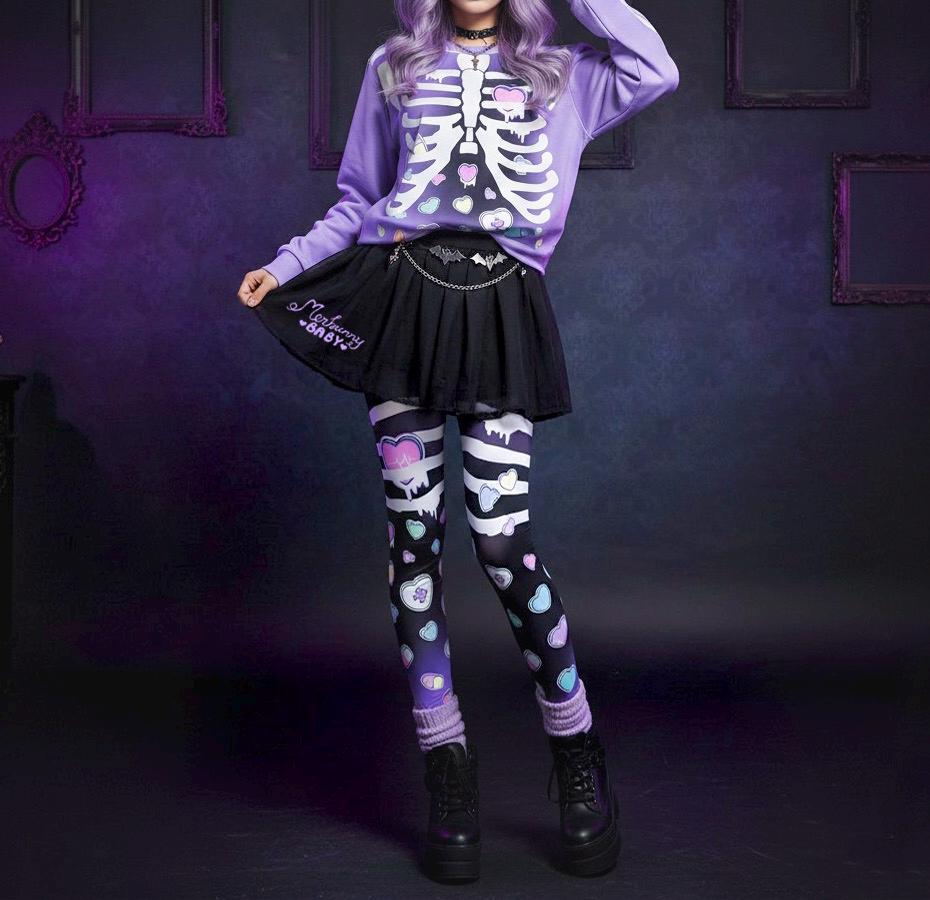 Broken hearts - Unisex sweatshirt - Rib cage, kawaii creepy cute , purple, pastel goth, menhera, yami kawaii, skeleton, harajuku - SS2