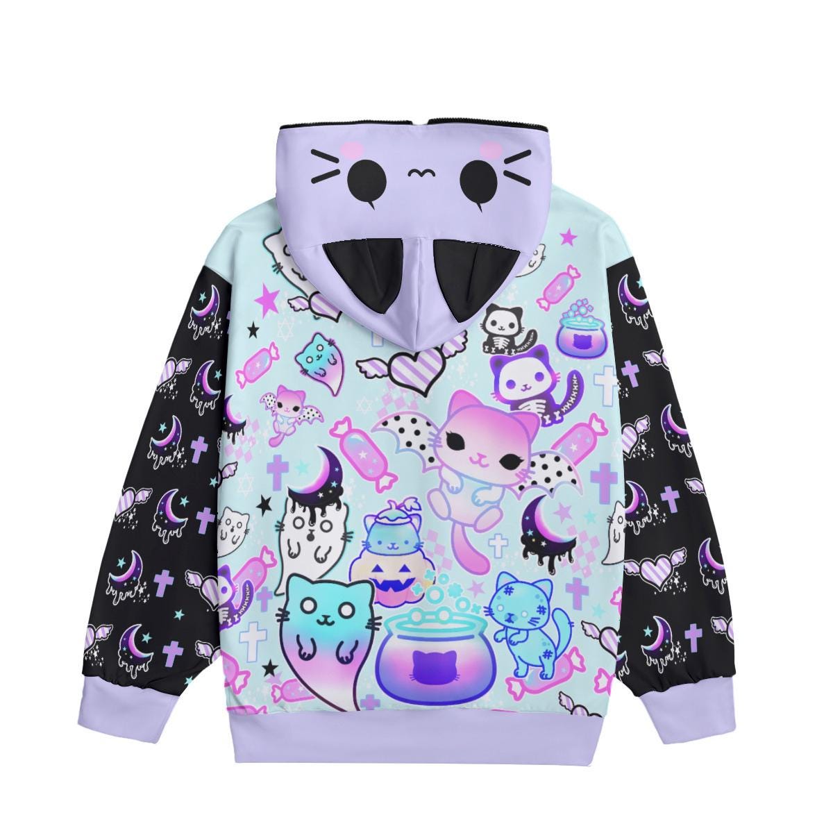 Magic Cats - Unisex Zipper Hoodie With Cat Ears - Kawaii, Pastel