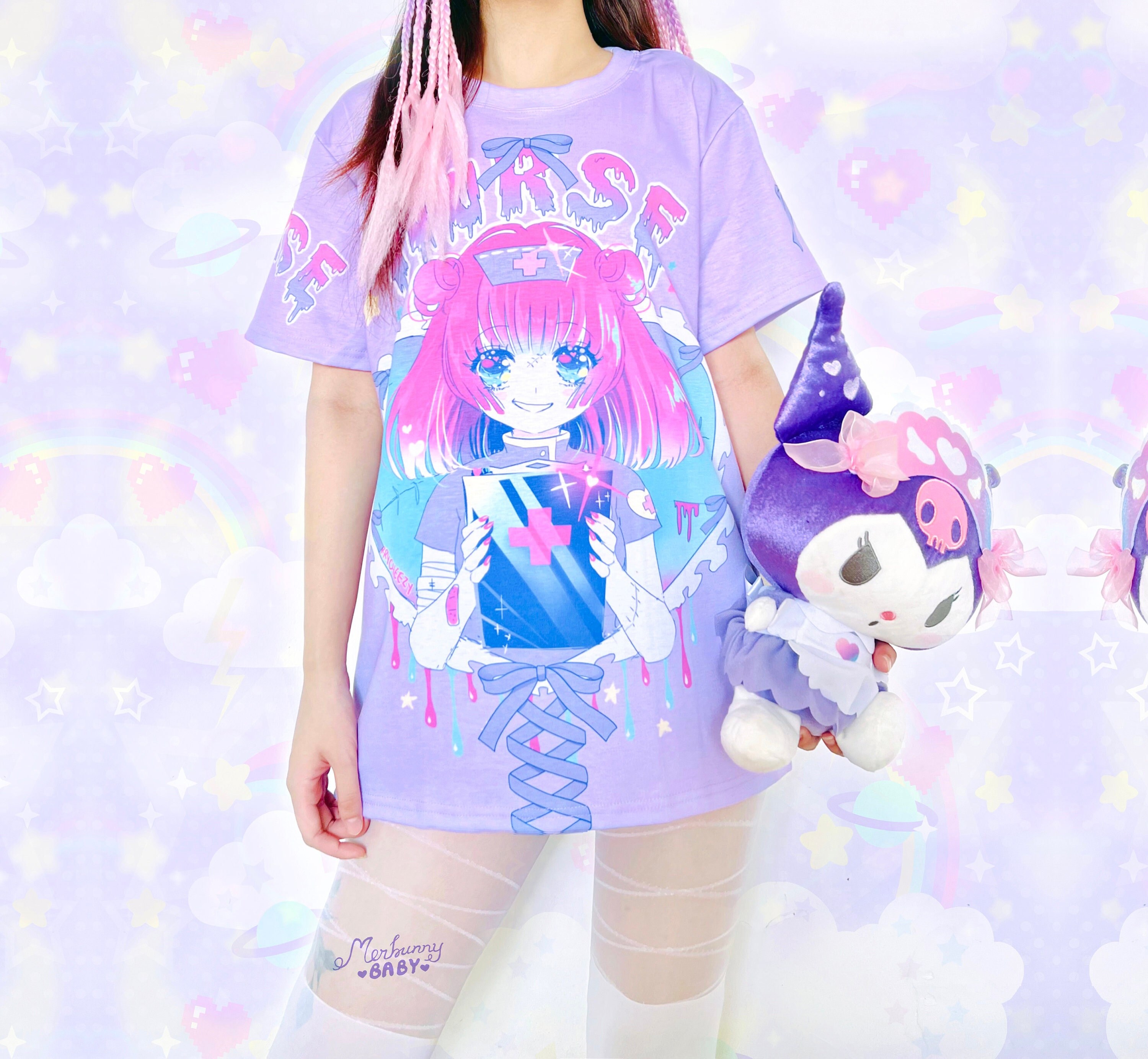  Japanese Anime Girl Punk EVIL Shirt - Pastel menhera Sweatshirt  : Clothing, Shoes & Jewelry