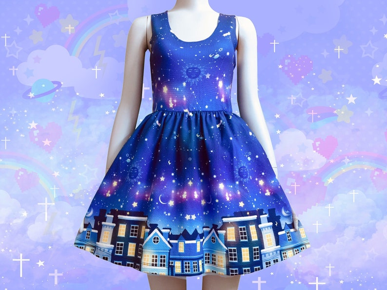 City of Stars Scoop Neck Skater Dress Galaxy Skater Dress Etsy