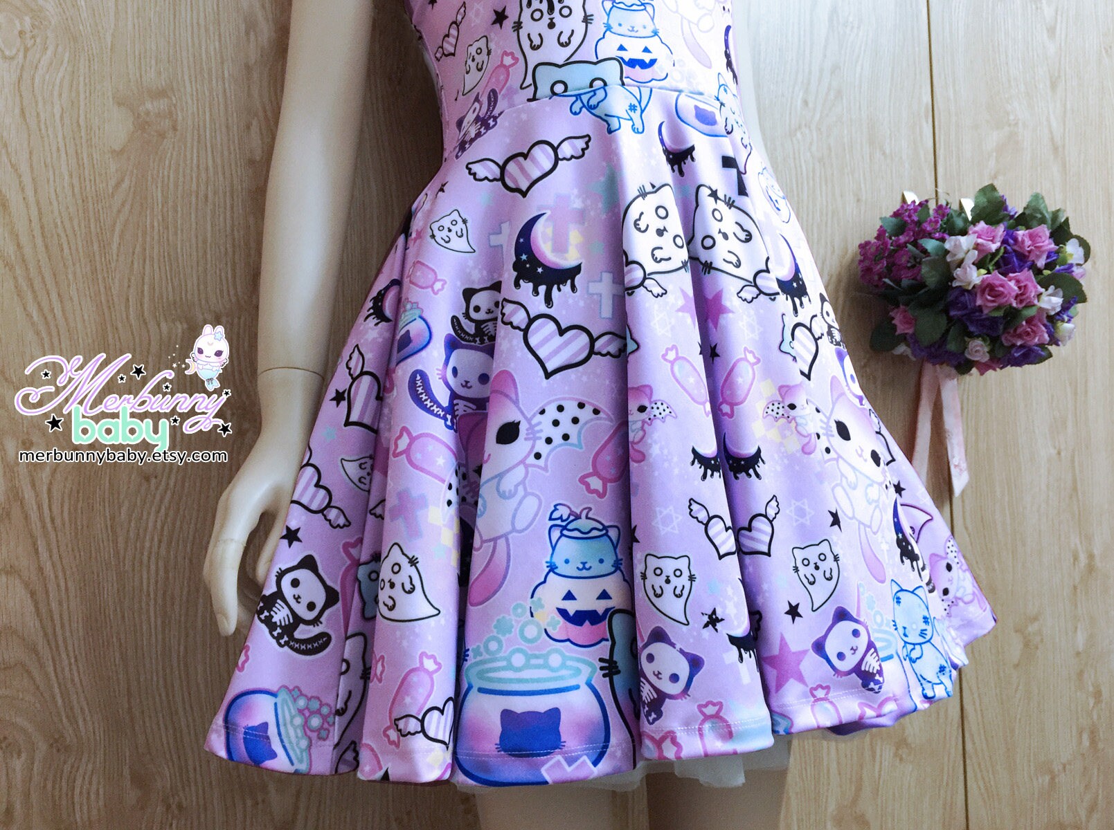 Magic cats pastel goth skater dress kawaii Halloween skater