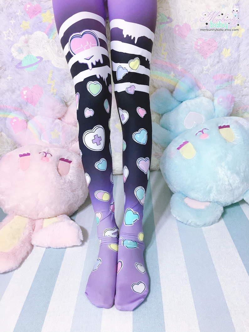 Broken hearts Leggings/Tights Menhera, kawaii goth, cute heart candy, pastel goth, yume kawaii, harajuku Lg8/Tg8 image 4