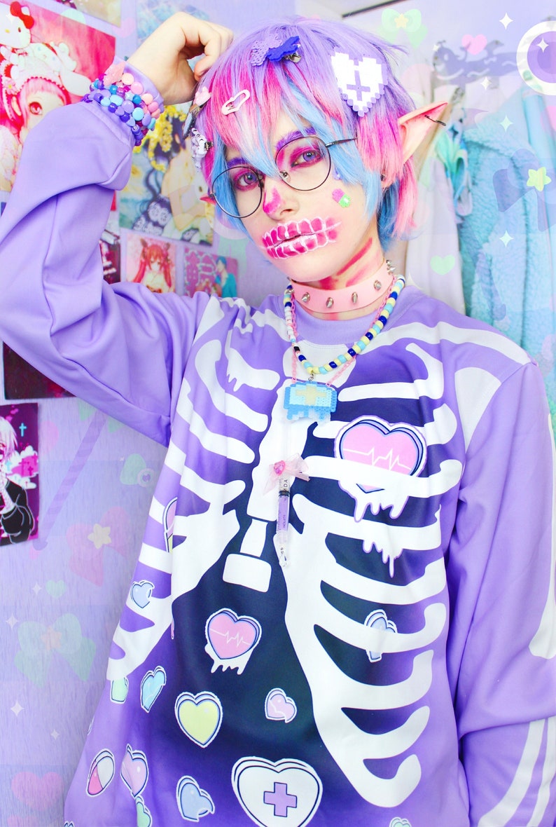 Broken hearts Unisex sweatshirt Rib cage, kawaii cute , purple, pastel goth, menhera, yami kawaii, skeleton, harajuku SS17 image 2