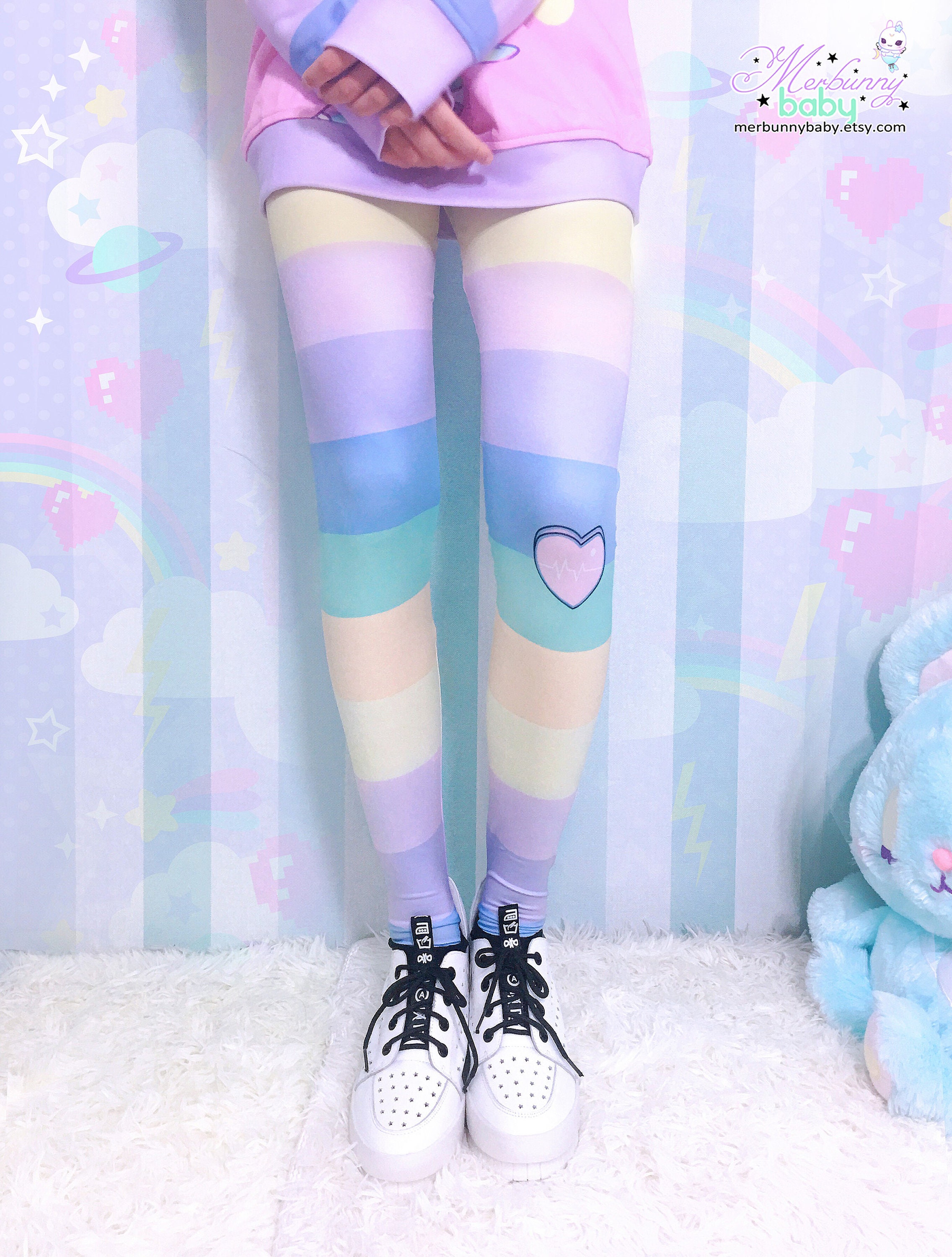 Pastel Stripes Tights Fairy Kei, Cute Lolita , Sweet Pastel, Yume Kawaii,  Harajuku Striped Tights Tg7 