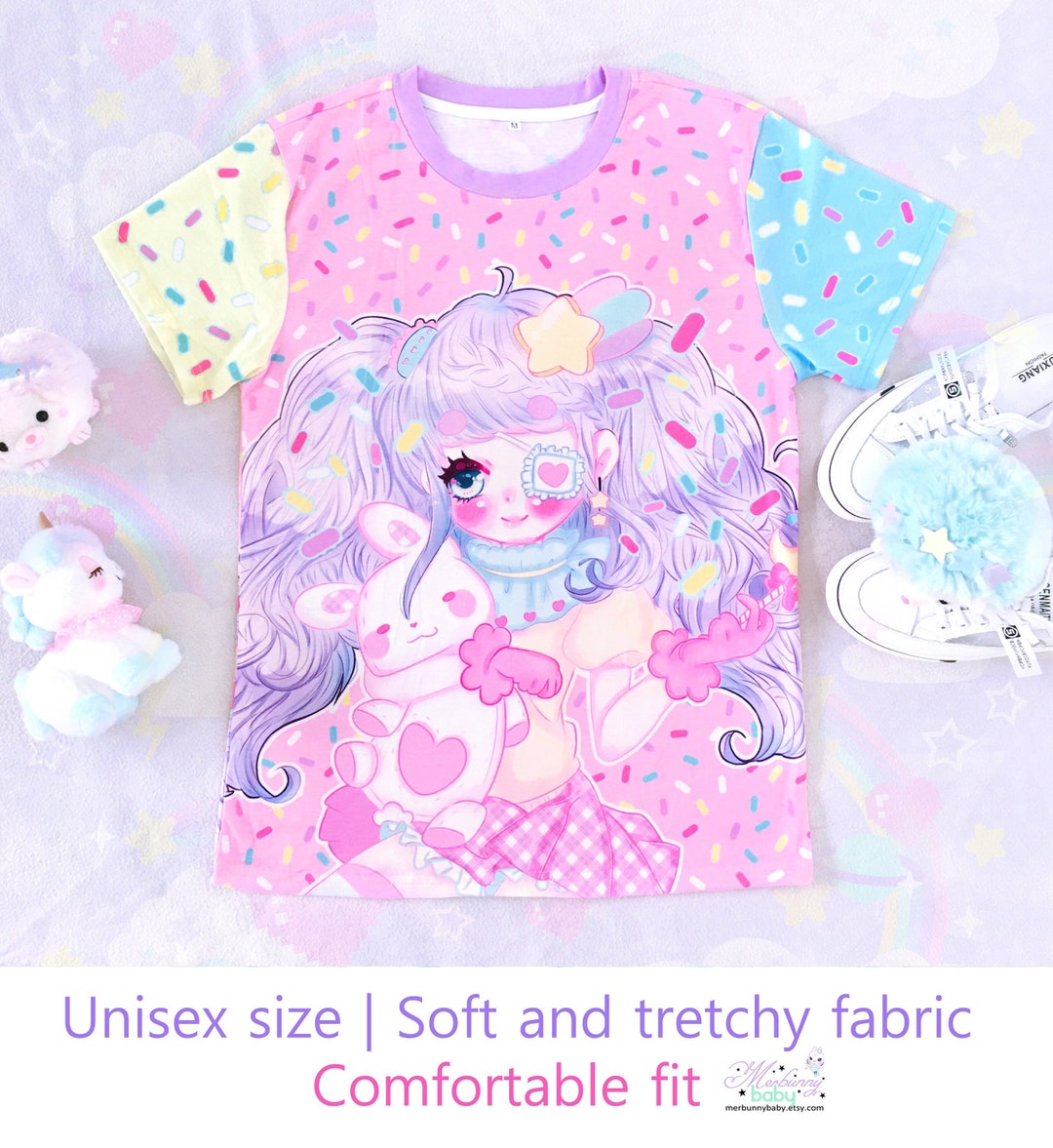 Sprinkles girl - Unisex T-shirt - cute kawaii bunny, candy anime girl, yume kawaii, fairy kei, sweet pastel pink, harajuku tee - TM17