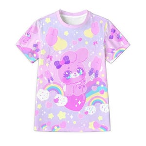 Sugar bunny - Unisex T-shirt (Eco-friendly fabric) - cute sweet bunny, yume kawaii, fairy kei, pastel star cloud rainbow, pink - ET15