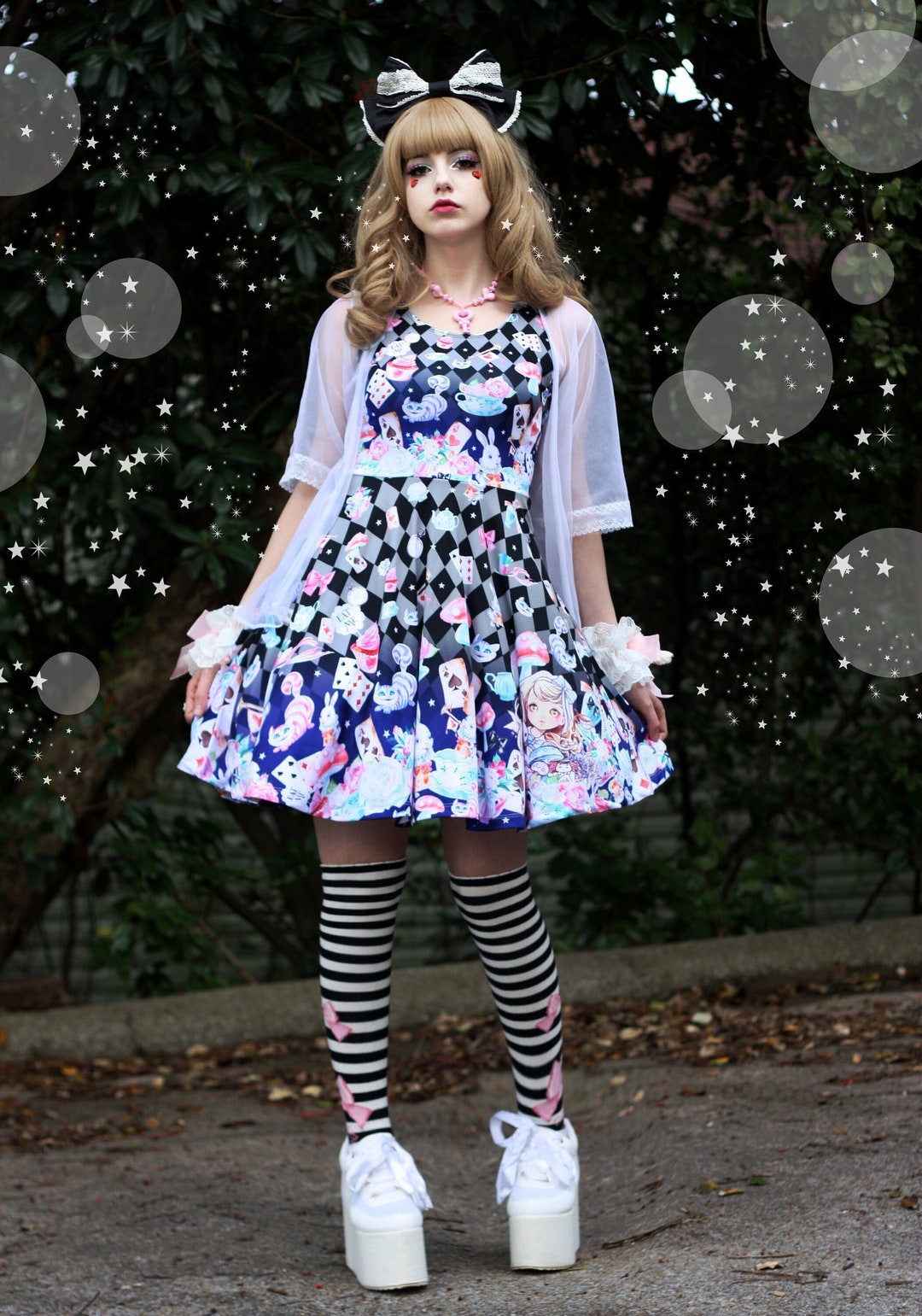 Alice in Wonderland black Cute Kawaii Skater Dress Fairy Kei Skater Dress All Over Print Skater Dress Fantasy Dress SD33 Etsy