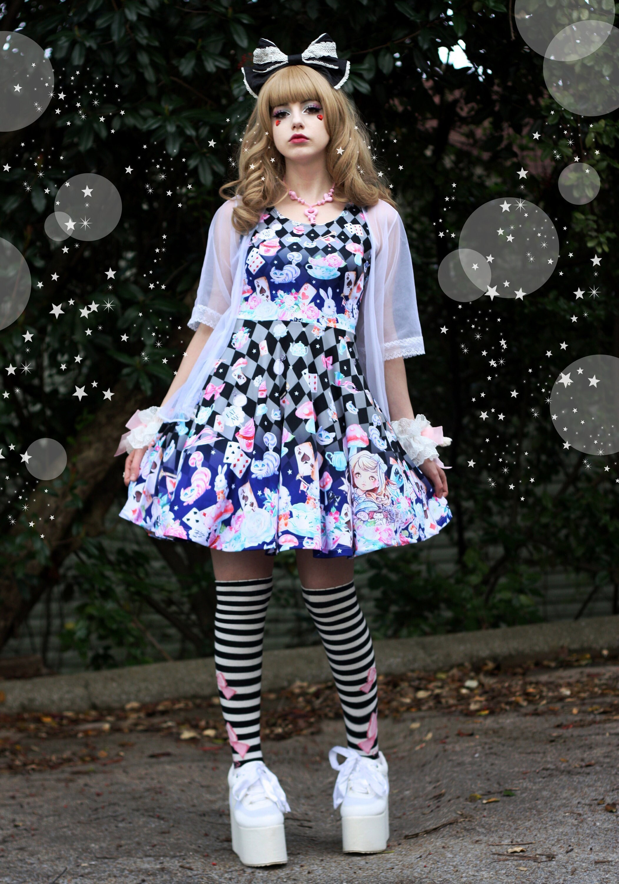 Alice in Wonderland black Cute Kawaii Skater Dress Fairy