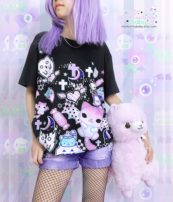 Pastel Goth Shirts For Women, Cute Ghost Cat Tee Shirts Pastel Goth Shirts For Women, Cute Ghost Cat Tee Shirts